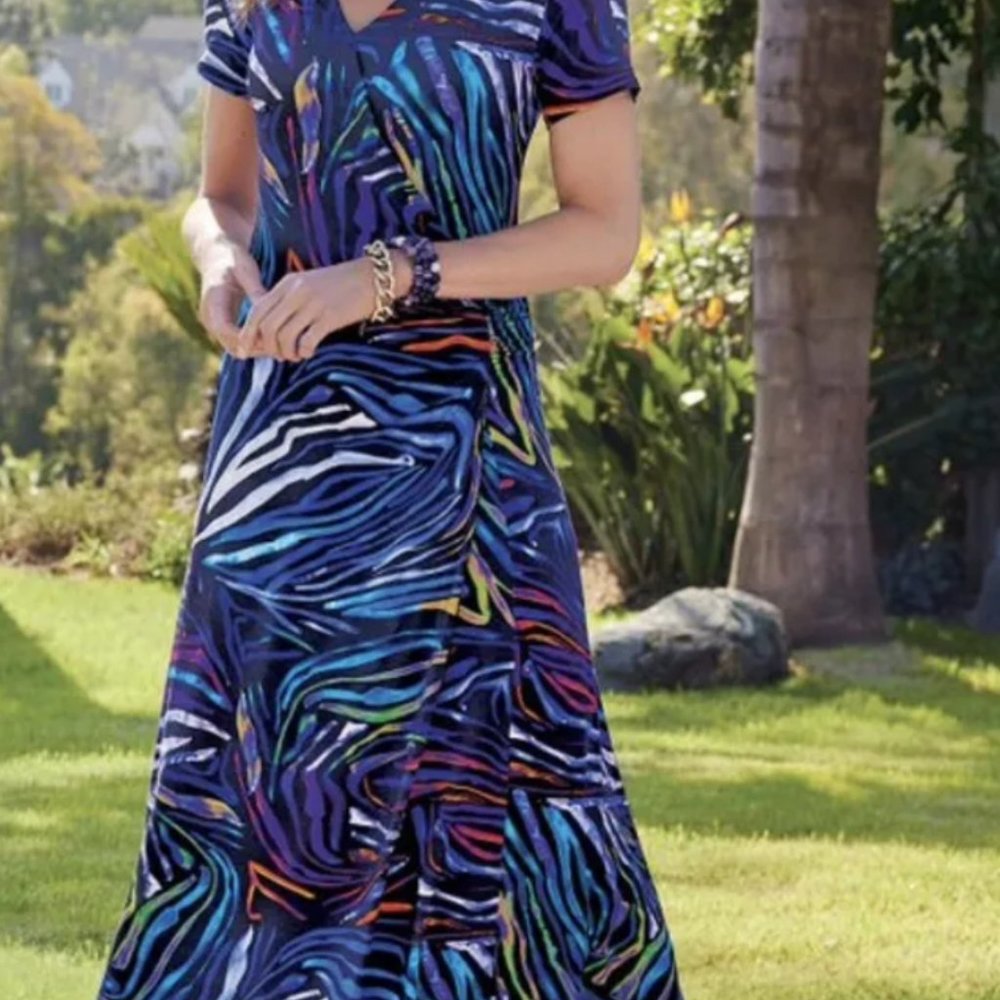 NWT Soft Surroundings Maribaya Maxi Dress Colorful Crossover V Neck Large